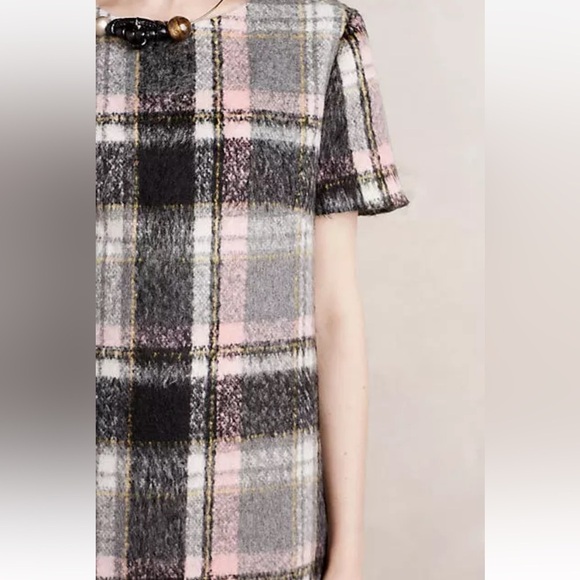 ANTHROPOLOGIE Line & Dot Frontier Brushed Wool Plaid Dress Medium - Picture 4 of 11